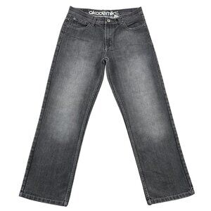 Akademiks Jeans Womens 16 Black Wash Straight Leg Denim Mid Rise Faded